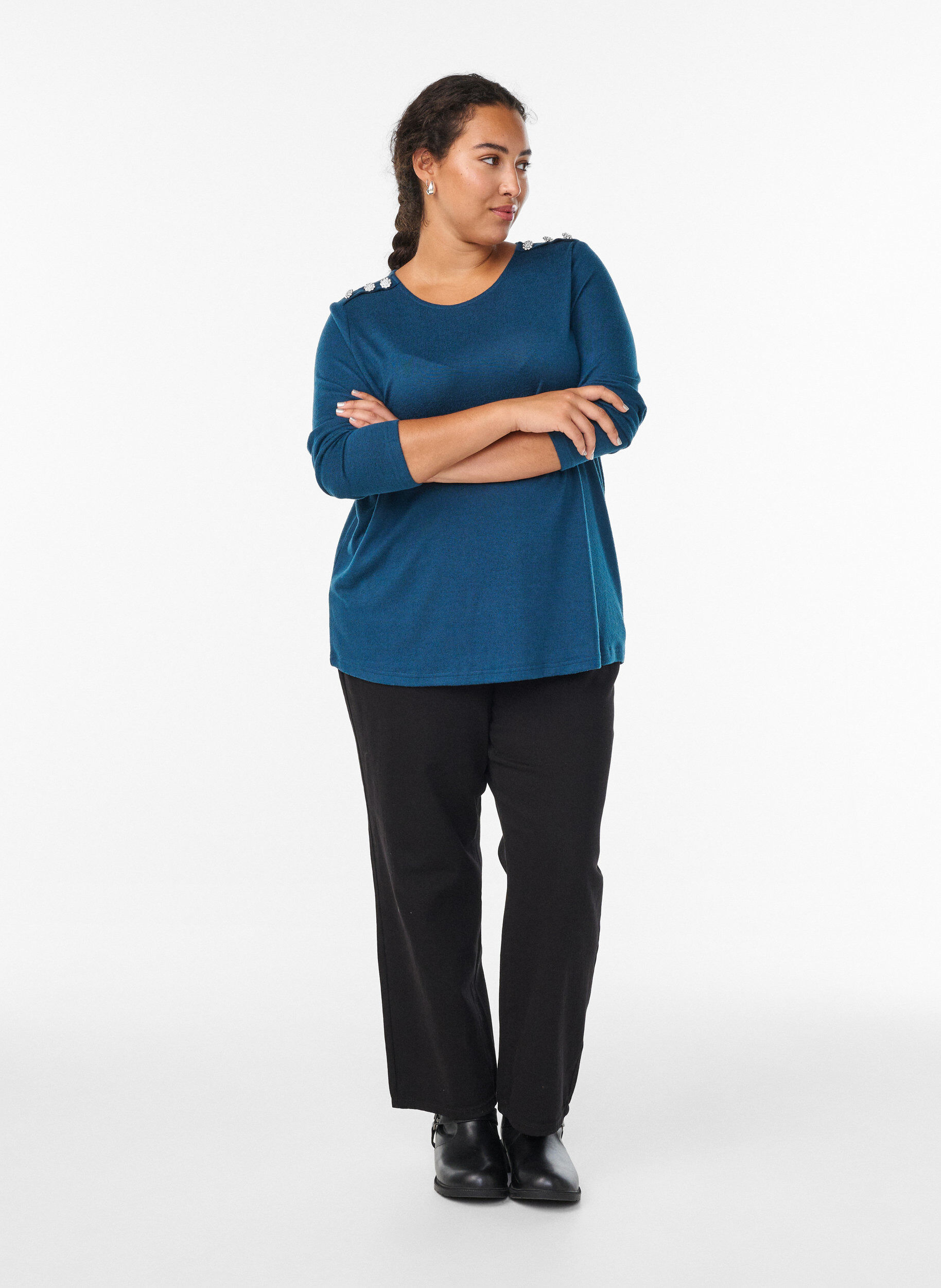 ZizziBlouse met decoratieve knopen, Blauw, Model image number 1