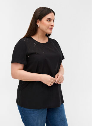 T-shirt avec broderie anglaise, Black, Model image number 0