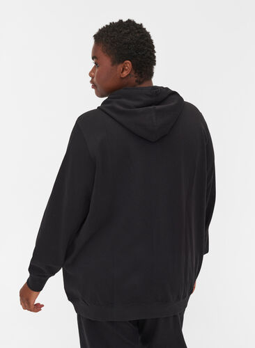 Cardigan sweat avec capuche et poche, Black, Model image number 1