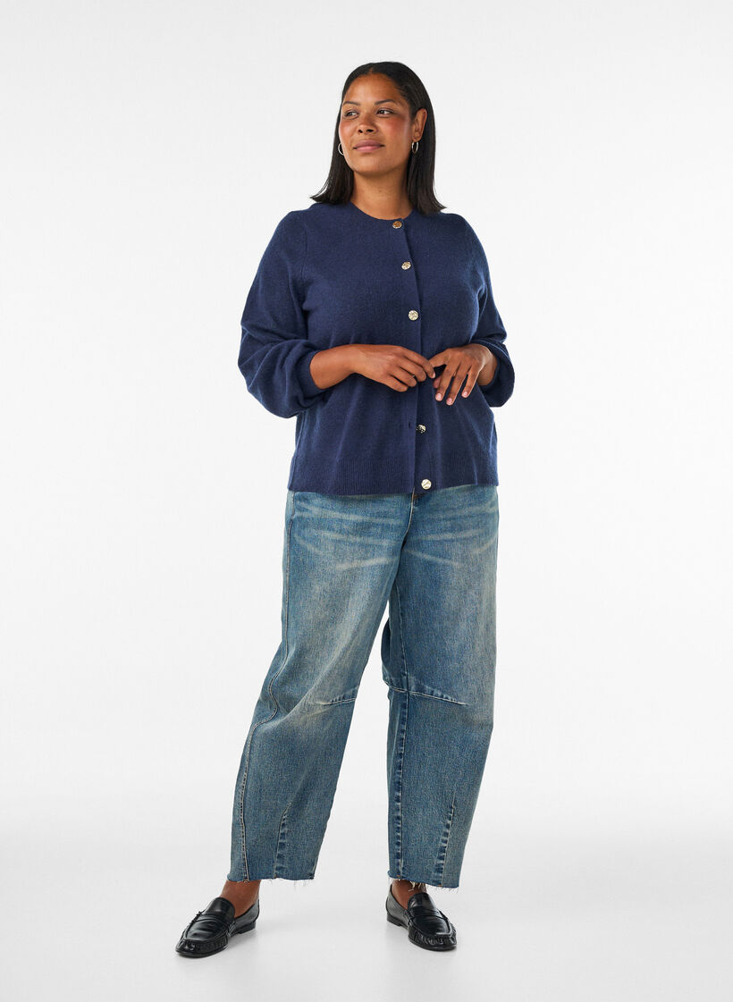 Vest in zacht breisel met goudkleurige knopen, Blauw, Model image number 1