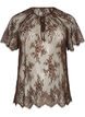 Korte mouwen kanten blouse met striksluiting, Bruin, Packshot image number 0