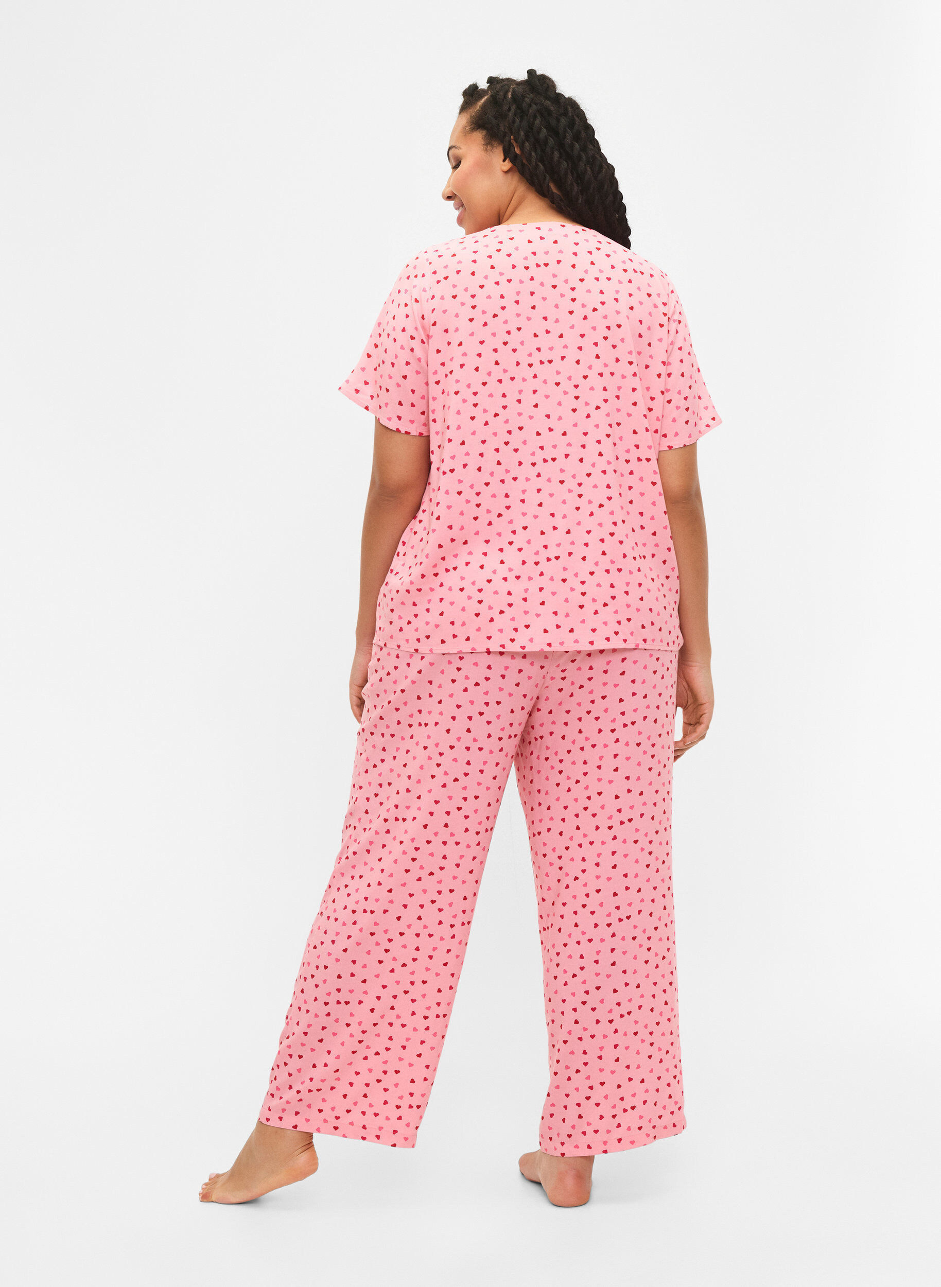 Zizzi Pantalon ample en viscose imprim&eacute; , Pink Icing W. hearts, Model image number 1