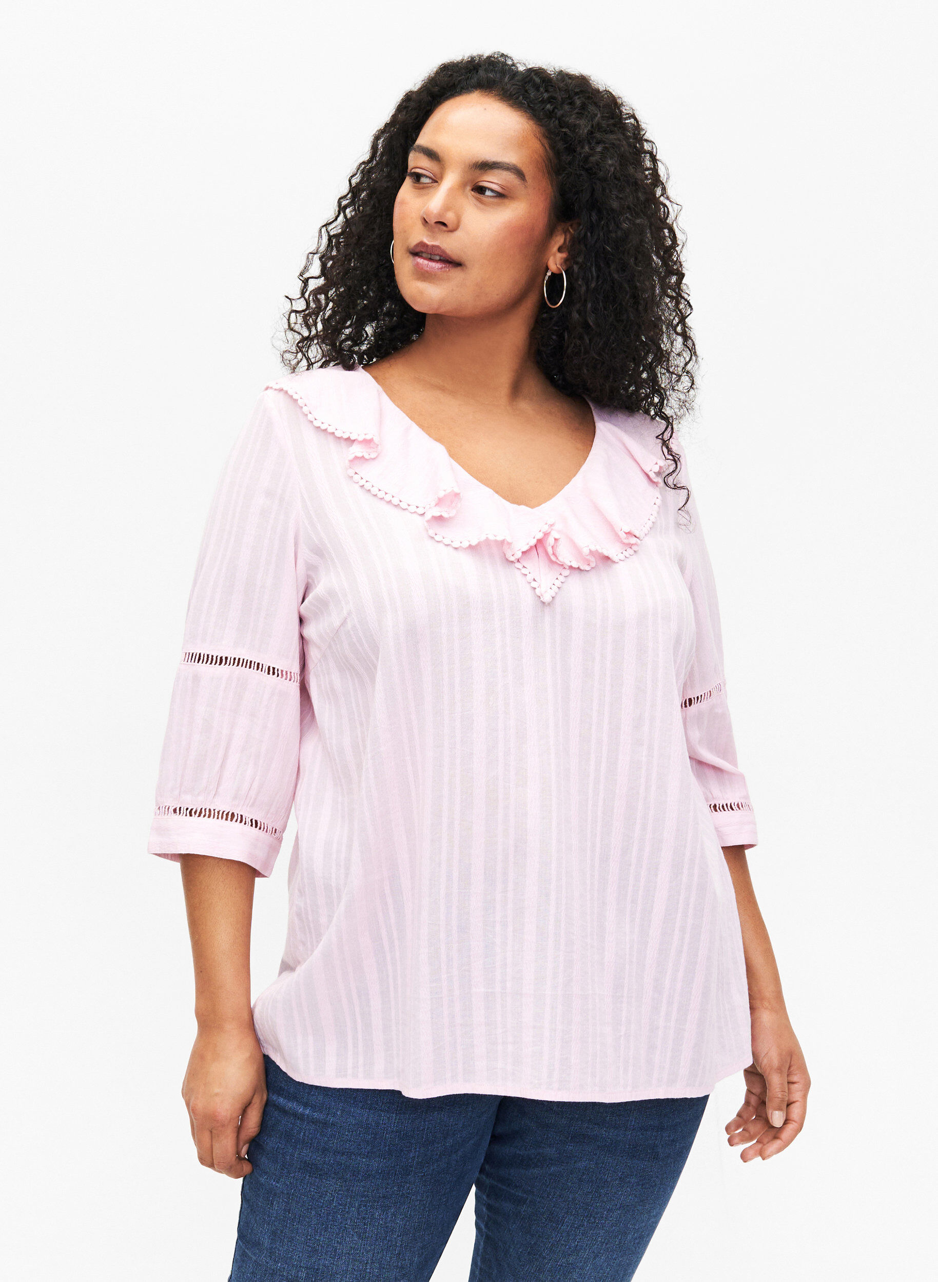 ZizziBlouse met 3/4 mouwen en kant, Almond Blossom, Model image number 0