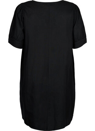 Robe à col en V en coton mélangé avec du lin, Black, Packshot image number 1