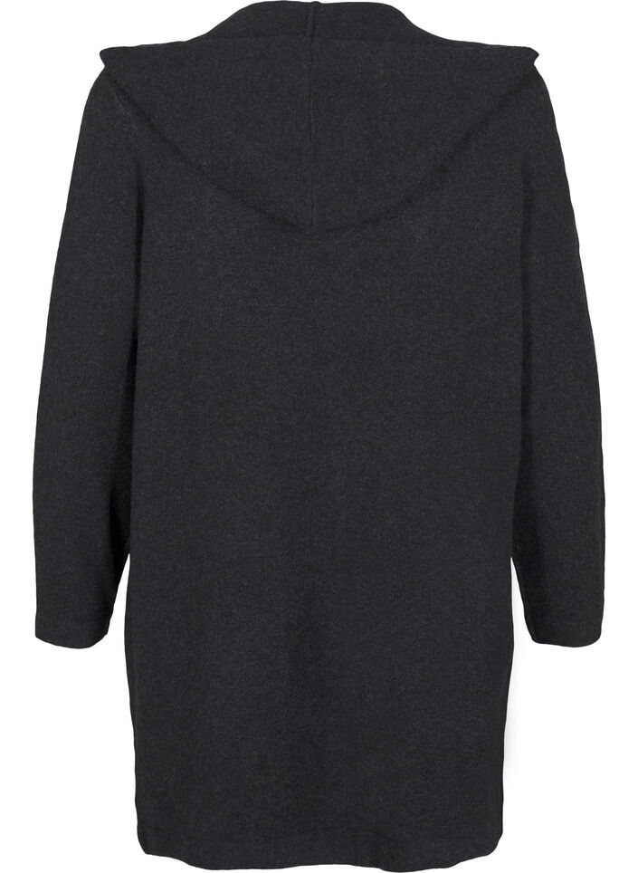 Cardigan long tricoté contenant de la laine et capuche, Dark Grey Melange, Packshot image number 1
