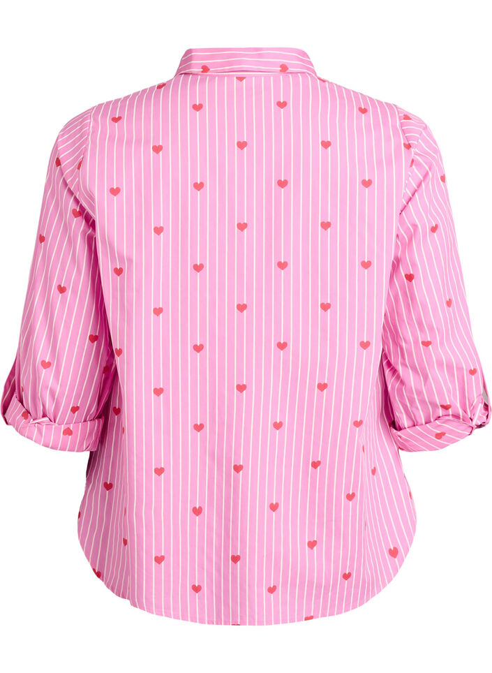 Shirt blouse met strepen en hartjes, Roze, Packshot image number 1