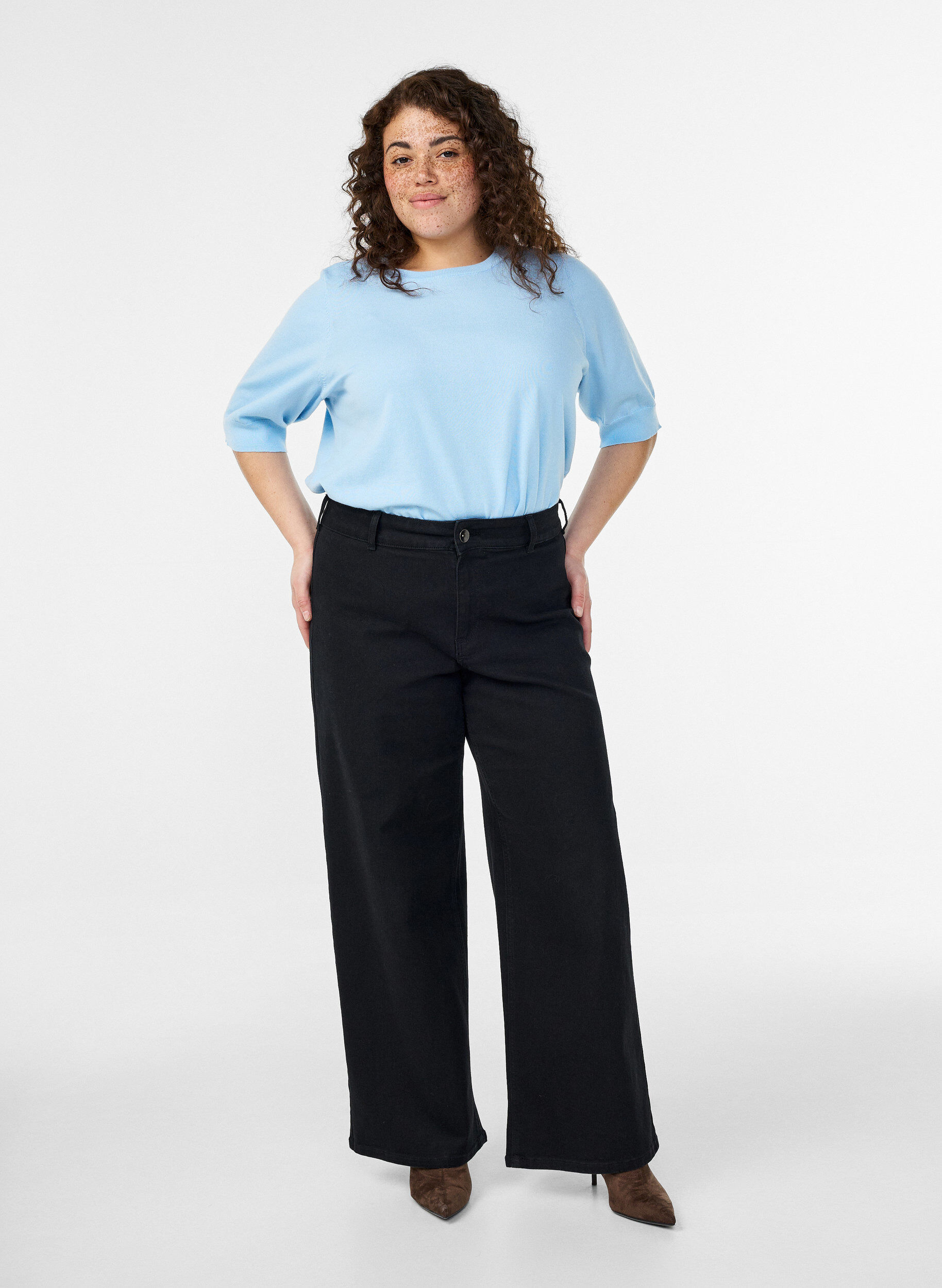 ZizziFijngebreide blouse met korte mouwen, Blauw, Model image number 1