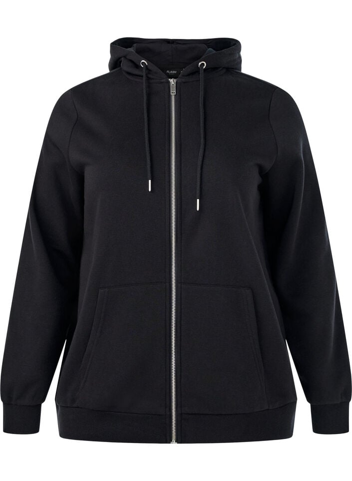 Sweat &agrave; capuche zipp&eacute; avec poches, Noir, Packshot image number 0