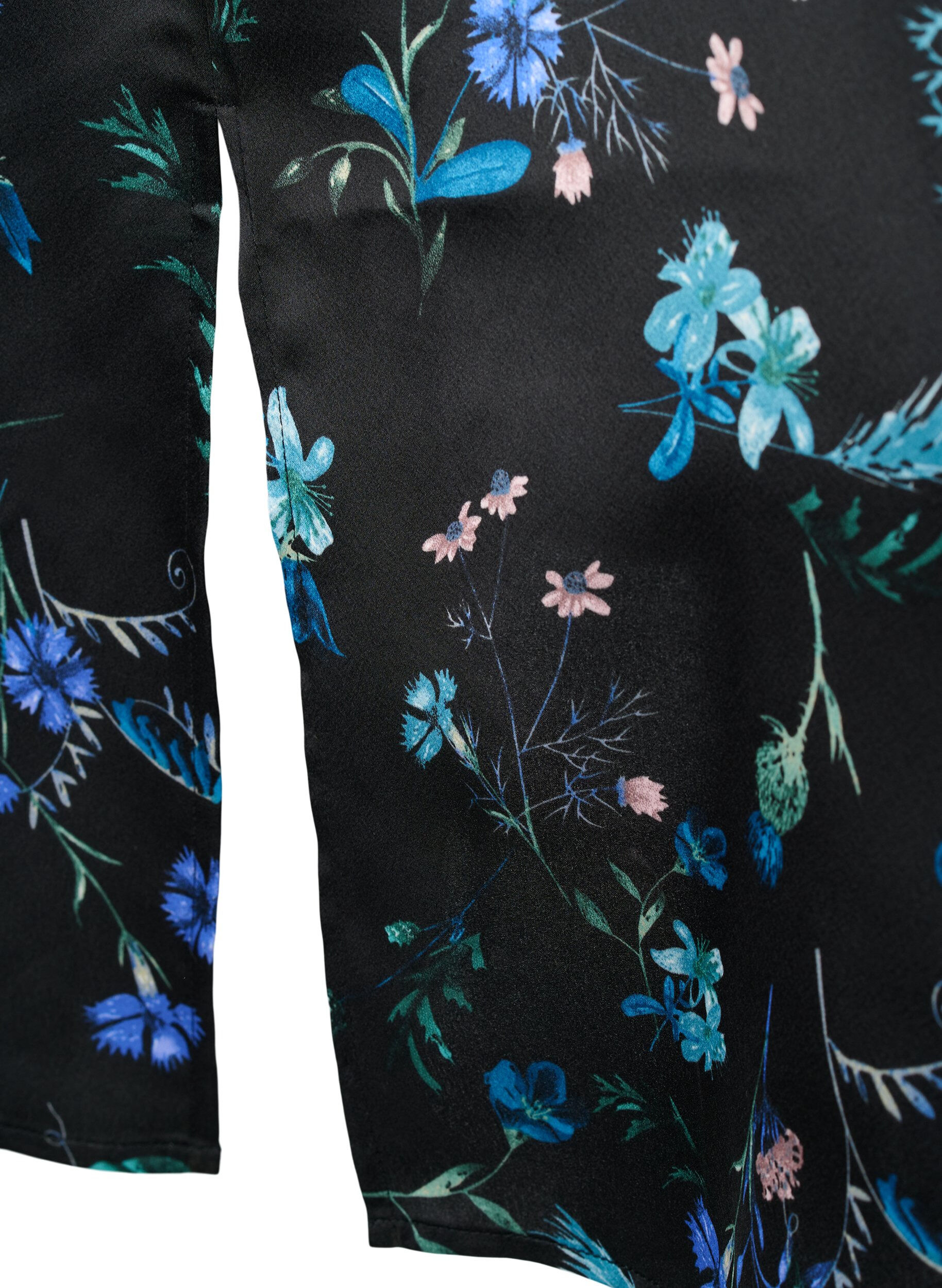 ZizziMidi-jurk met lange mouwen en bloemenprint, Blue Flower AOP, Packshot image number 3