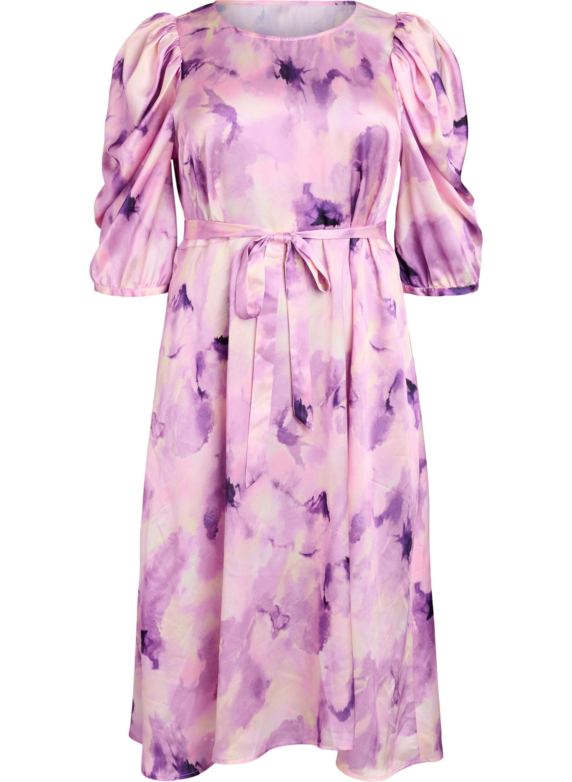 Robes de soir&eacute;e &agrave; manches courtes avec ceinture &agrave; n&oelig;ud