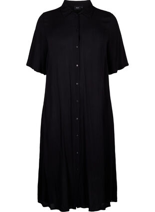 Robe chemise à manches courtes en viscose, Black, Packshot image number 0