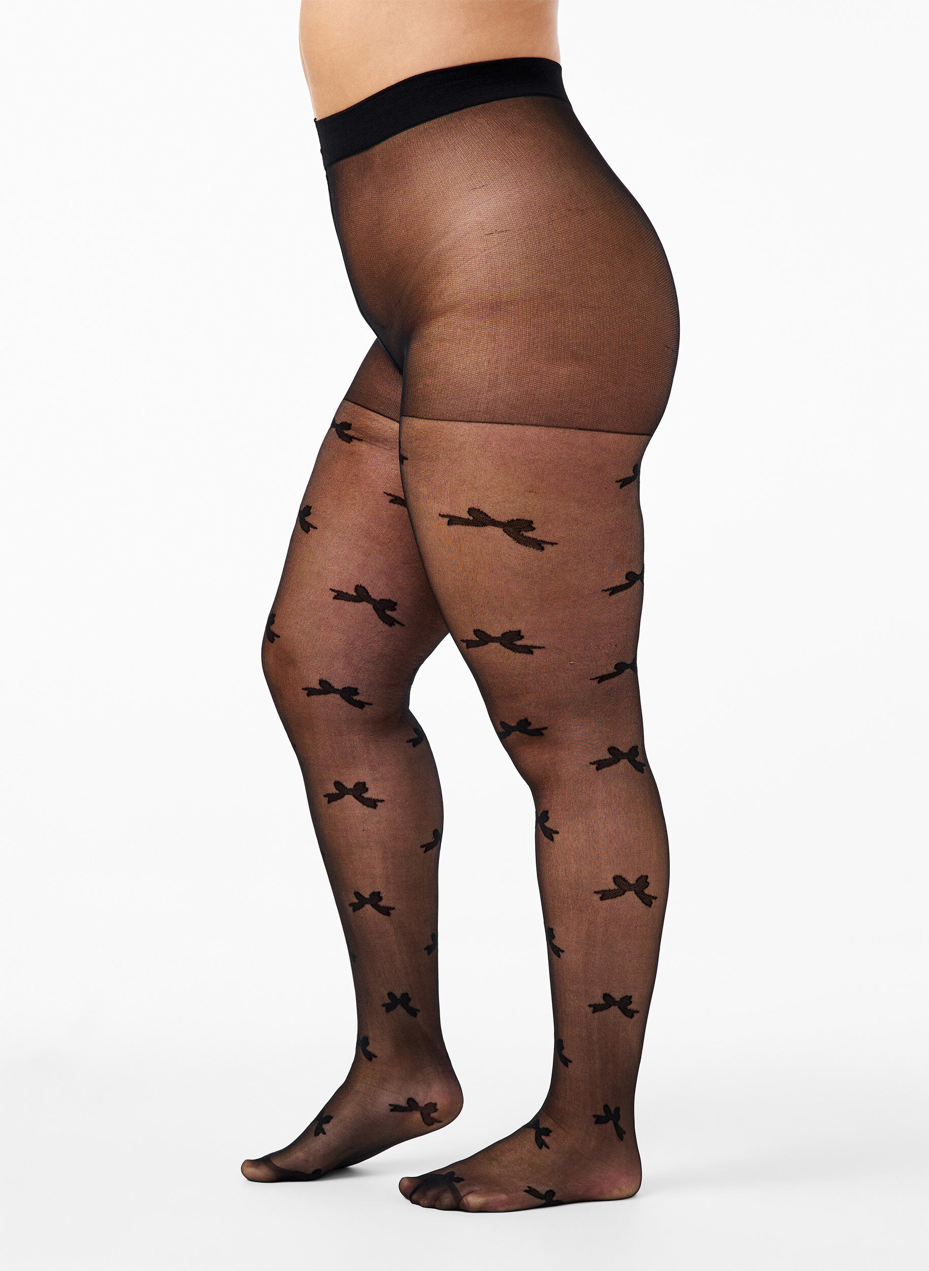 Zizzi Collants 30 deniers avec motif de n&oelig;ud, Black, Model image number 0