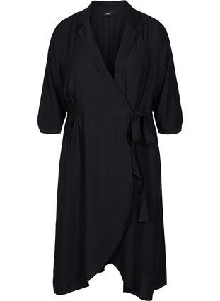 Robe cache-cœur en viscose avec manches 3/4, Black, Packshot image number 0