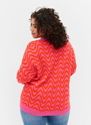 Cardigan tricoté avec motif et boutons, Hot Pink Comb., Model image number 1