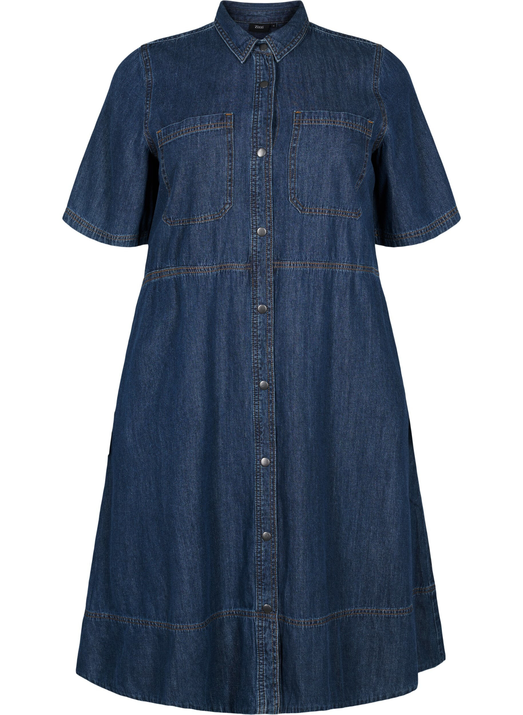 Zizzi Robe chemise en denim &agrave; manches courtes, Bleu, Packshot image number 0