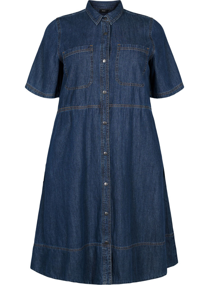 Robe chemise en denim à manches courtes, Bleu, Packshot image number 0