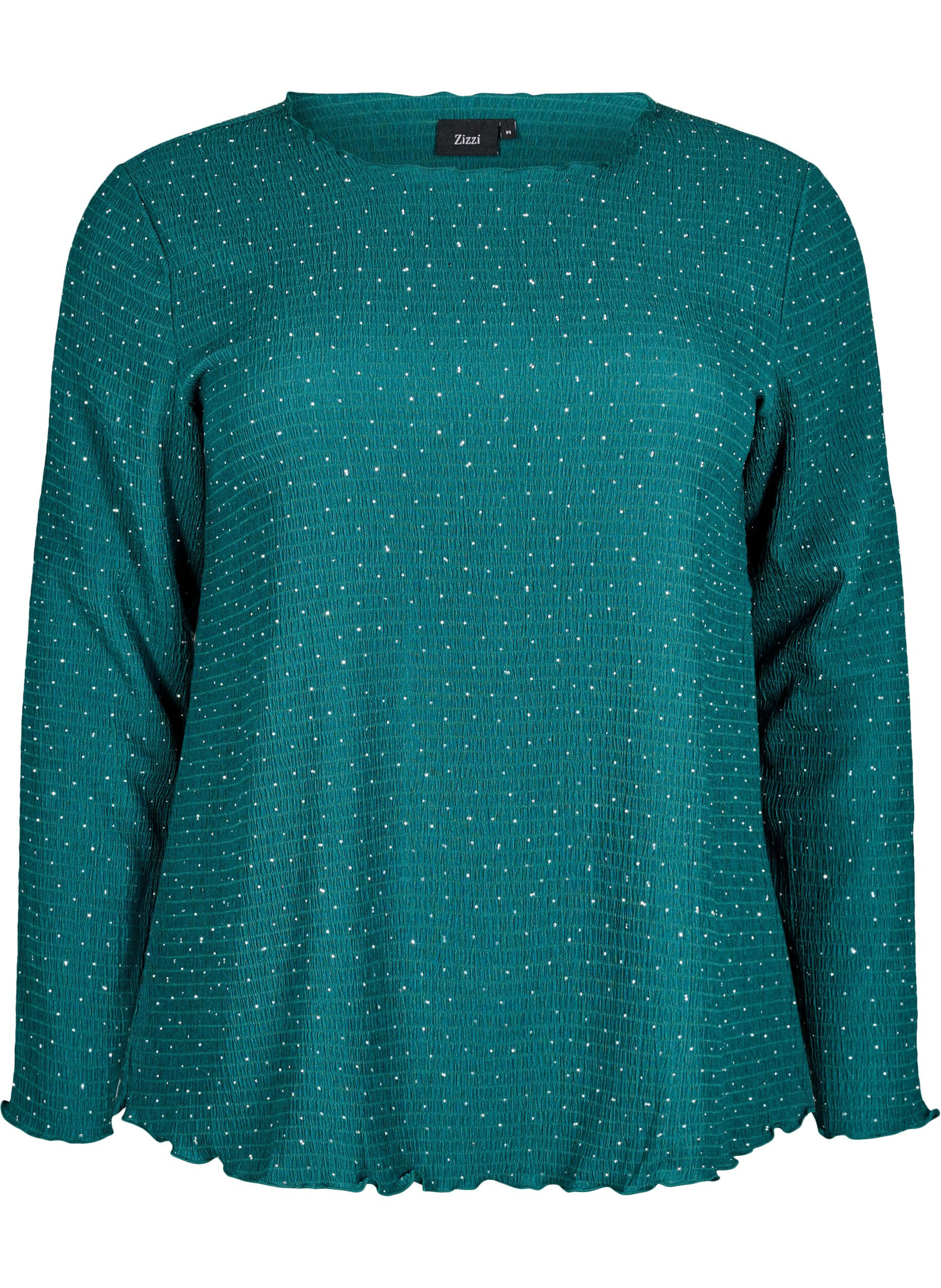 ZizziBlouse met lange mouwen en strassstenen, Groen, Packshot image number 0