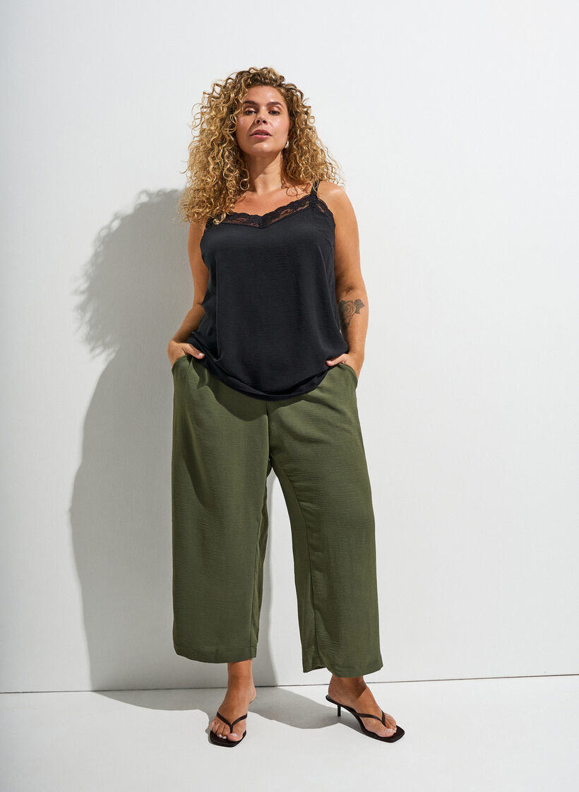 High-waist culottes met een elastische achterkant, Groen, Image image number 0