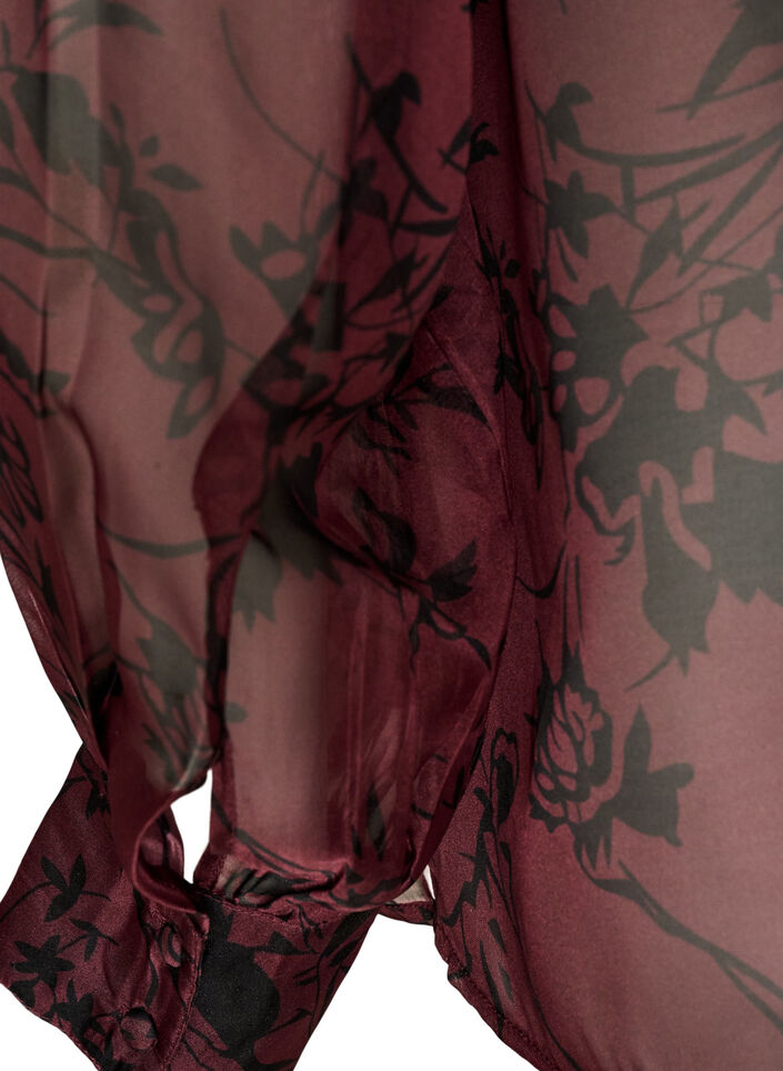 Chemisier transparent avec motif floral et d&eacute;tail &agrave; nouer, Bordeaux fonc&eacute;, Packshot image number 3