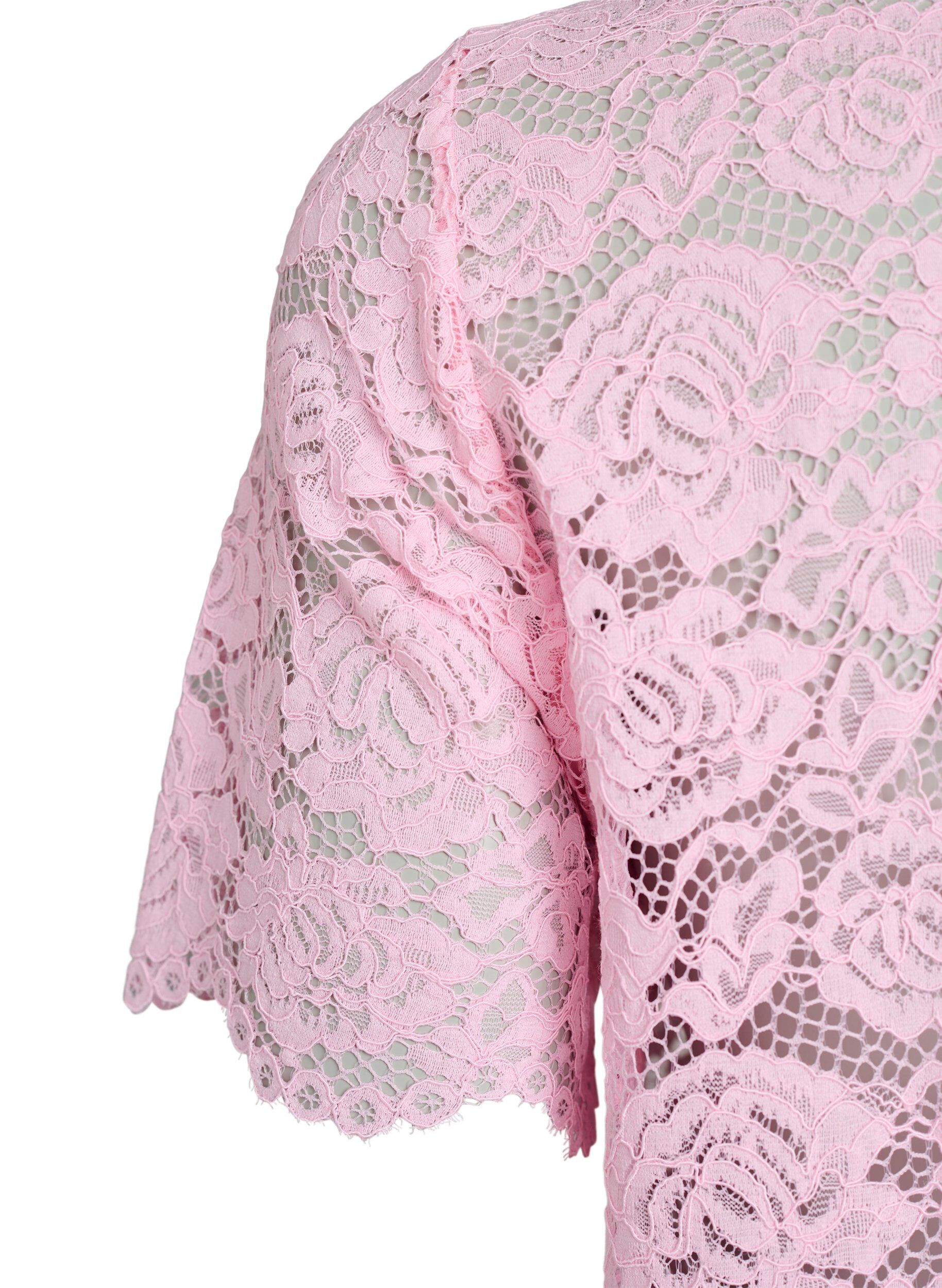 ZizziKanten shirt blouse met parelknopen, Roze, Packshot image number 3