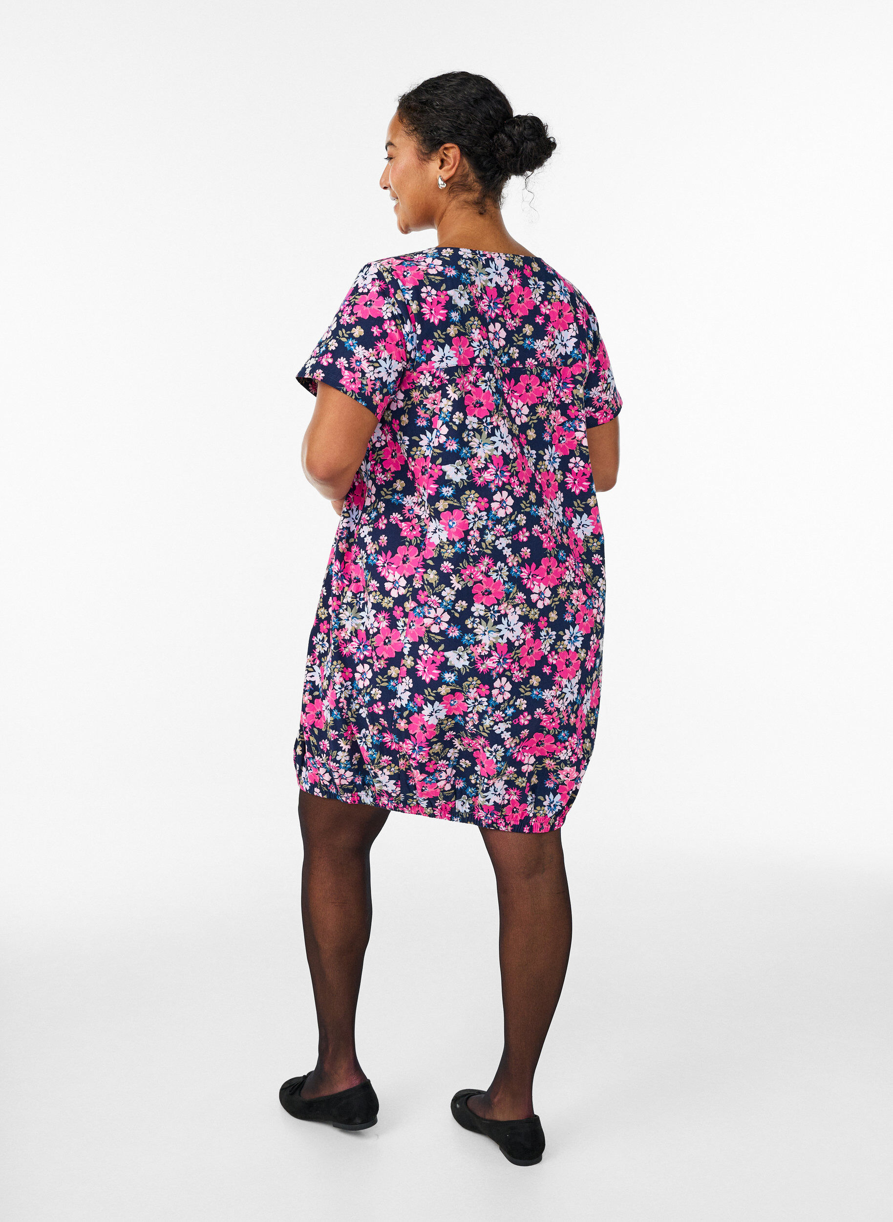 ZizziKatoenen jurk met korte mouwen en print, Blauw, Model image number 2