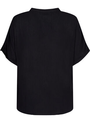 Chemise à manches courtes en viscose avec col en V, Black, Packshot image number 1