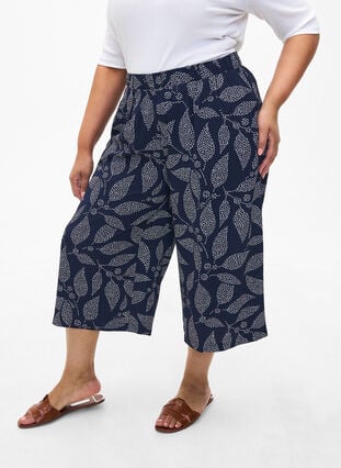 Pantalon ample avec imprimé, Navy B. w. Dot Leaf, Model image number 2
