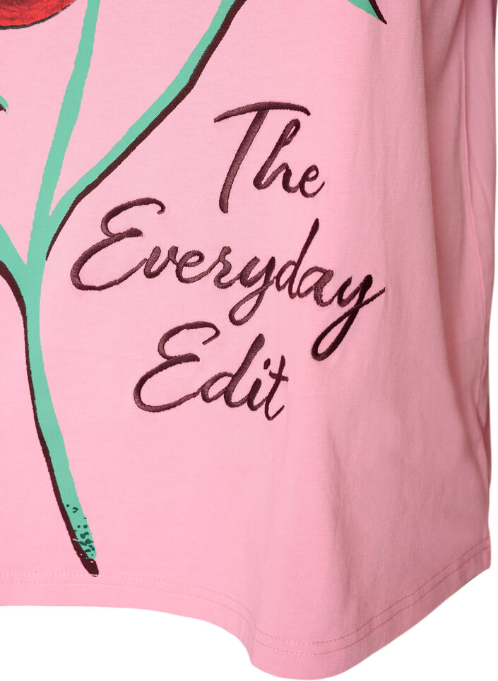 T-shirt en coton avec imprim&eacute; devant, Rose, Packshot image number 3