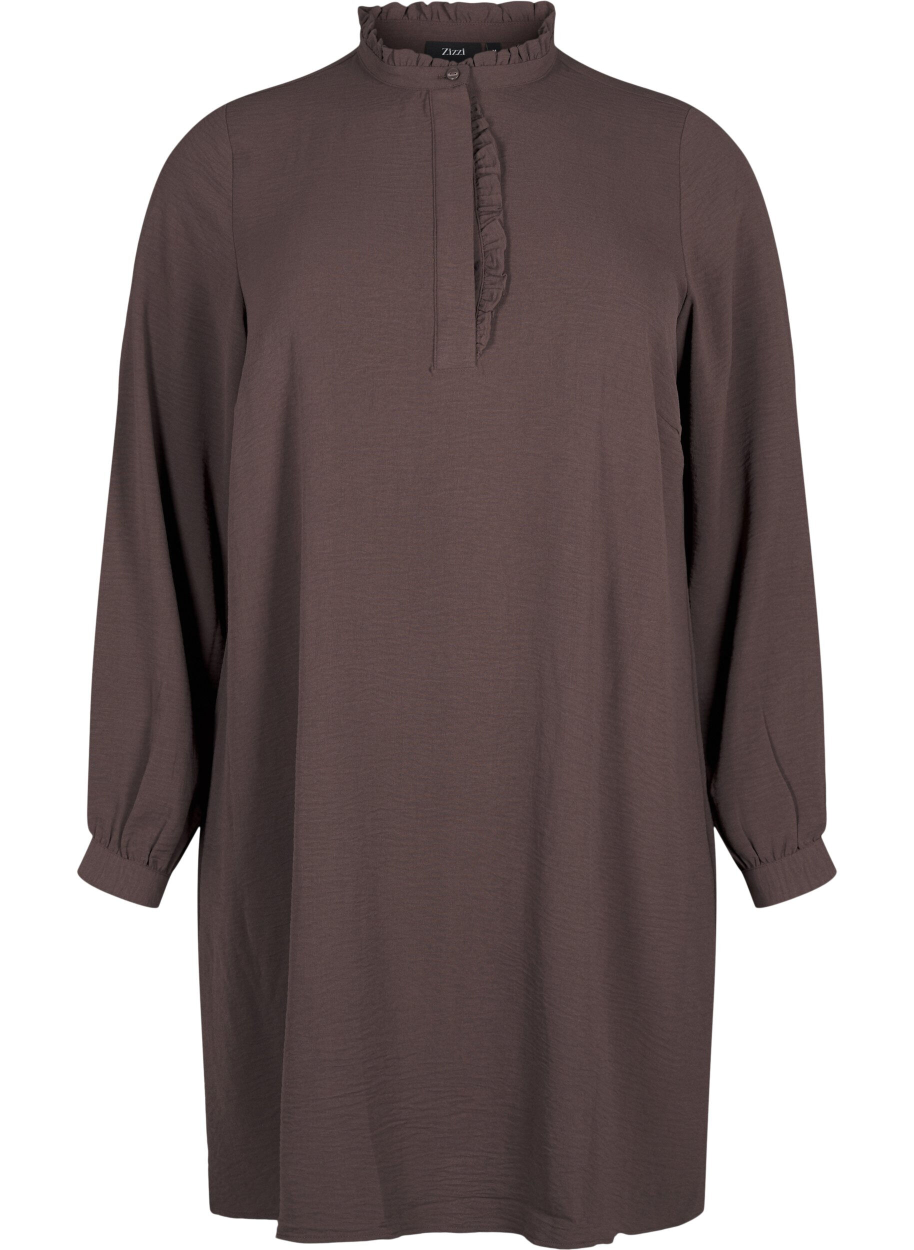 ZizziJurk met lange mouwen en details met ruches, Chocolate Martini, Packshot image number 0