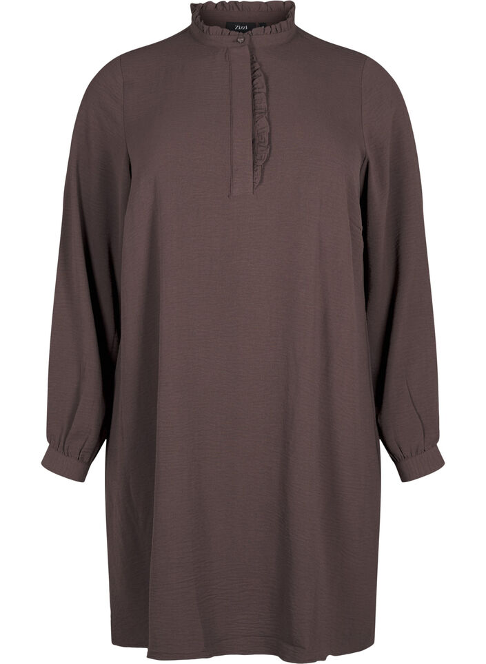 Jurk met lange mouwen en details met ruches, Chocolate Martini, Packshot image number 0