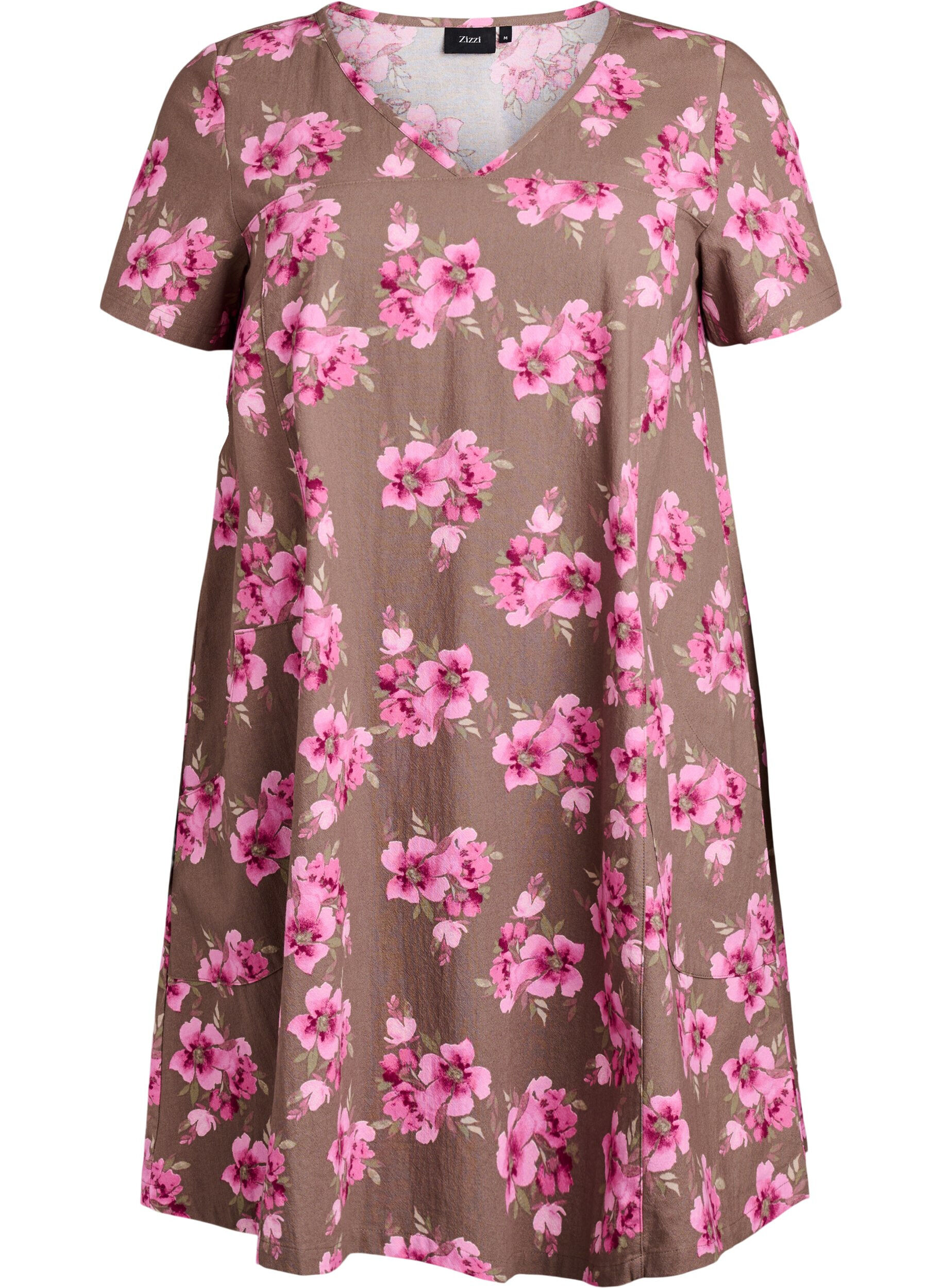 Zizzi Robe courte &eacute;vas&eacute;e &agrave; imprim&eacute; floral, Marron, Packshot image number 0