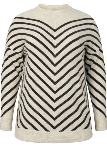  Blouse tricotée avec rayures diagonales, Birch Mel. w stripes, Packshot image number 0
