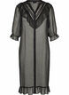 Robe midi en tissu l&eacute;ger et vaporeux &agrave; pois, avec des volants, Noir, Packshot image number 0