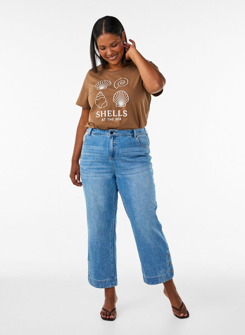 T-shirt en coton avec imprim&eacute;, Marron, Model image number 1