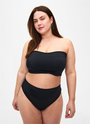 Bas de bikini de couleur unie avec taille régulière, Black, Model image number 0
