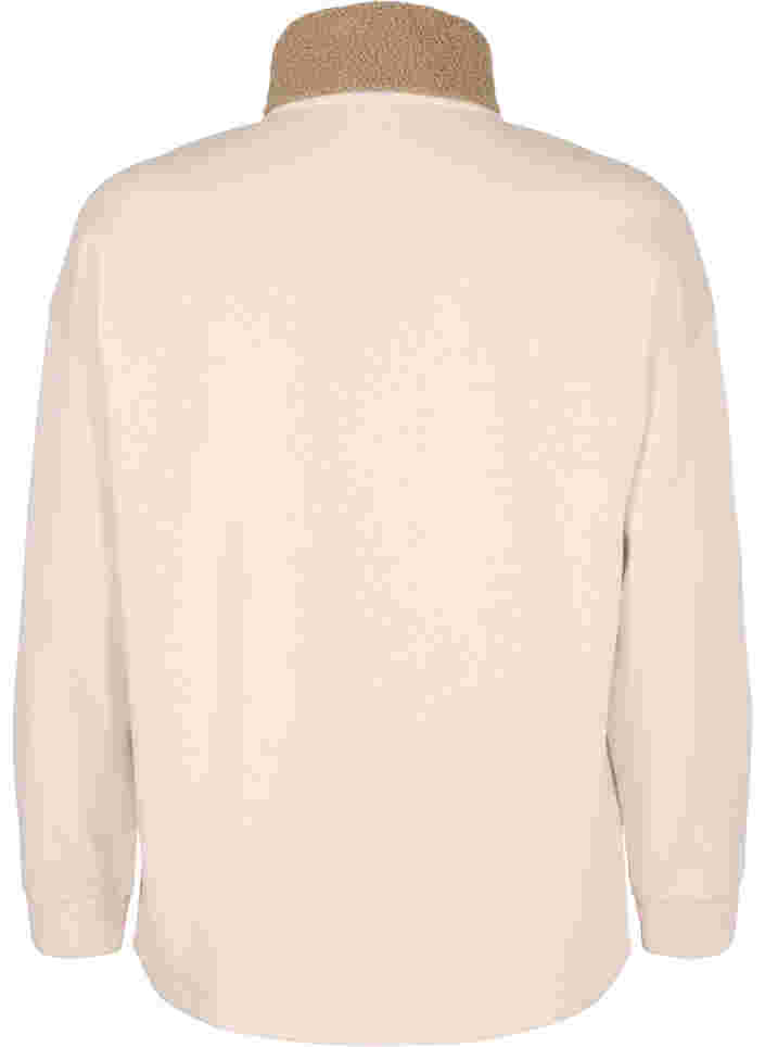 Sweater met hoge hals, teddy stof en ritssluiting, Brown Comb, Packshot image number 1