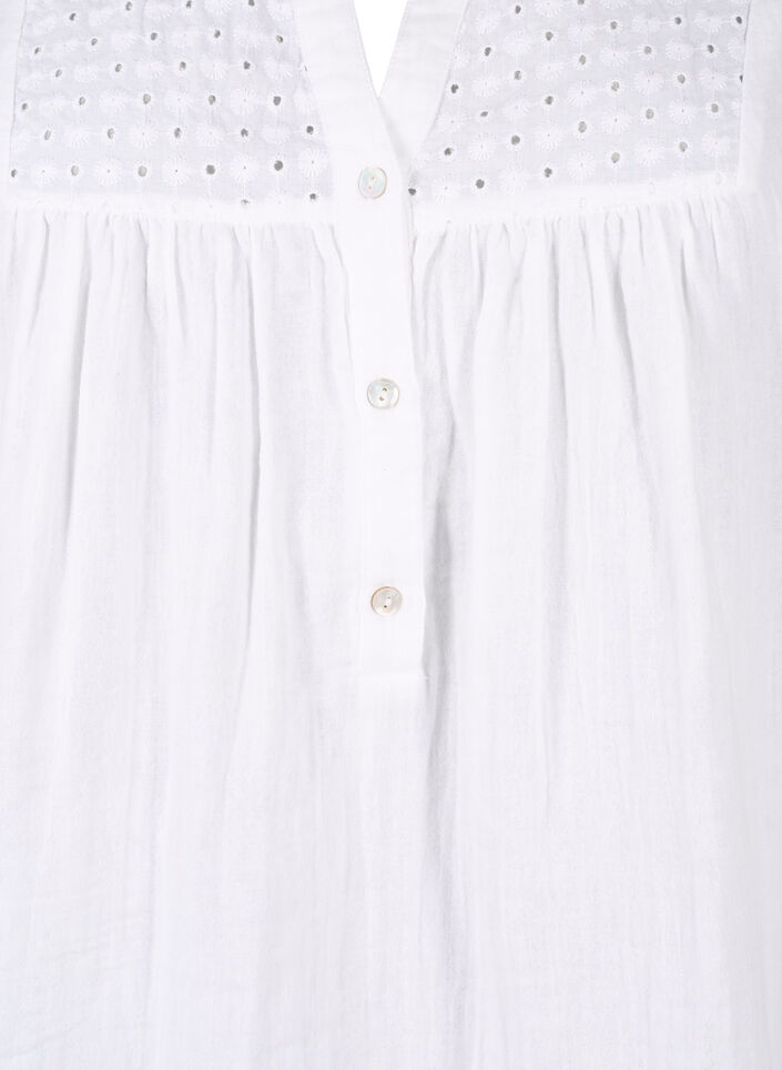 Katoenen blouse met broderie anglaise en 3/4 mouwen, Bright White, Packshot image number 2
