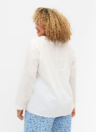 Blouse en coton avec détails en crochet, White, Model image number 1