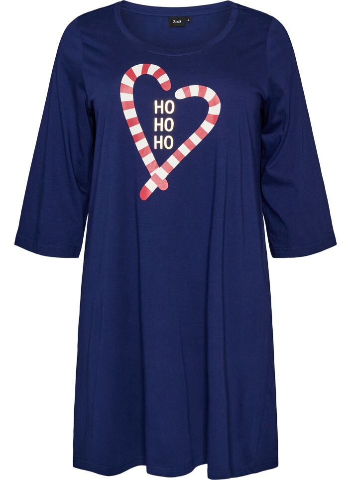 Chemise de nuit en coton bio &agrave; motif de No&euml;l, Bleu, Packshot image number 0