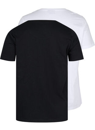Lot de 2 T-shirt basiques en coton, Black/B White, Packshot image number 1