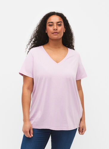 T-shirt à manches courtes avec col en V, Lavender Frost, Model image number 0