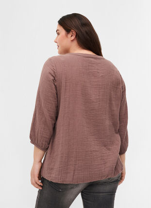 Katoenen blouse met knopen en 3/4-mouwen, Deep Taupe, Model image number 1
