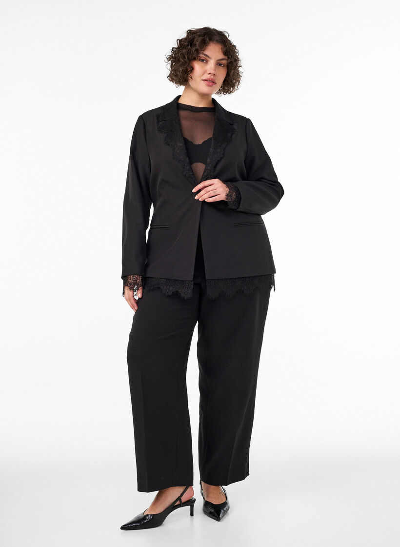 Blazer avec finitions en dentelle, Noir, Model