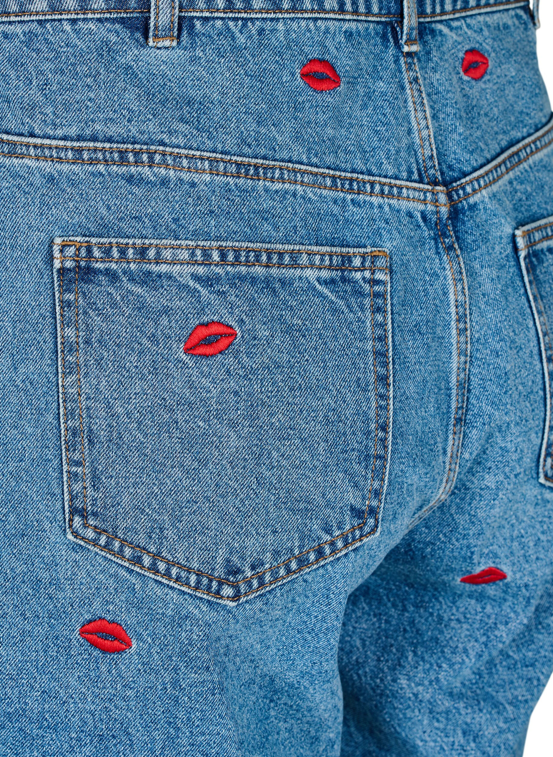 Zizzi Jeans Mille coupe Mom avec broderies, Bleu Clair, Packshot image number 3