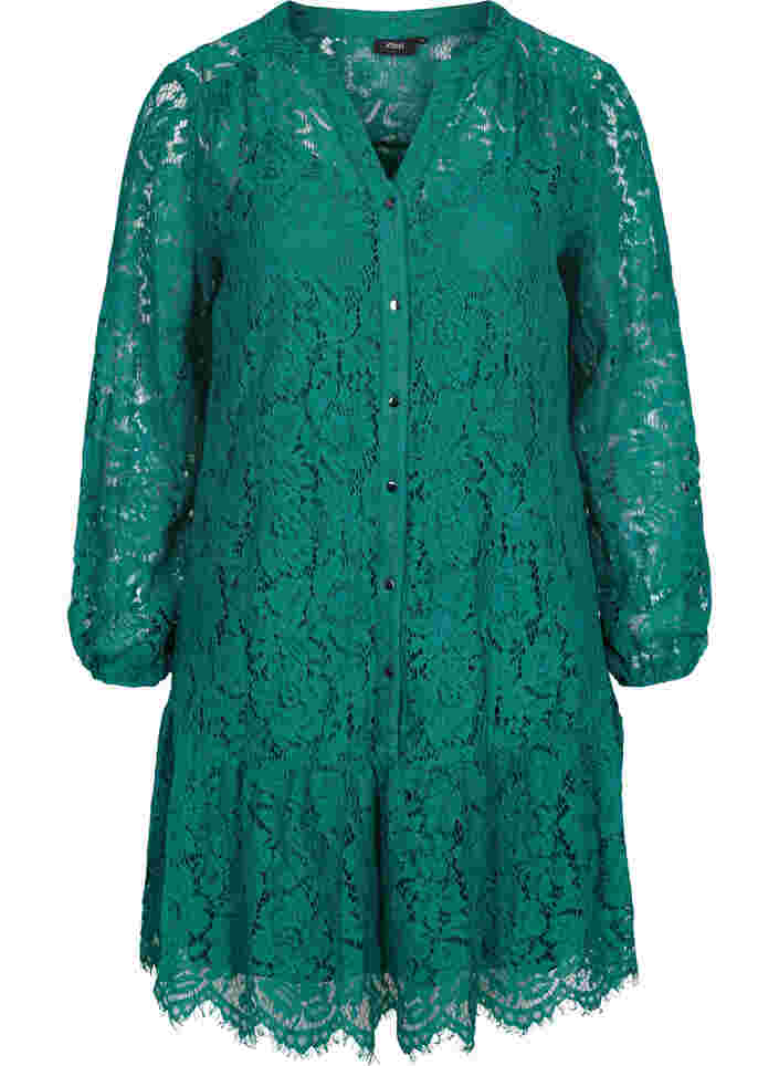 Kanten jurk met lange mouwen, Evergreen, Packshot image number 0