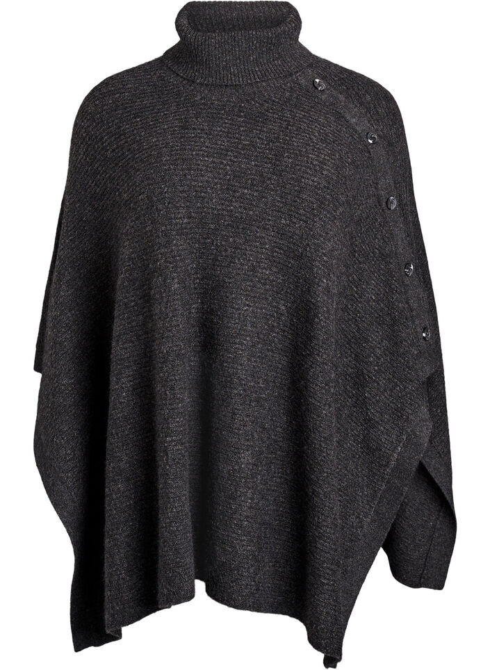 Poncho à col roulé avec détail boutonné, Gris anthracite, Packshot image number 0