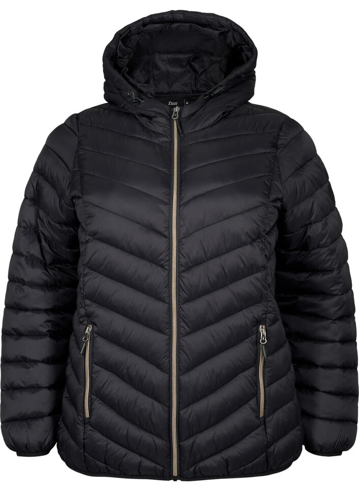 Doudoune l&eacute;g&egrave;re matelass&eacute;e &agrave; capuche, Noir, Packshot image number 0