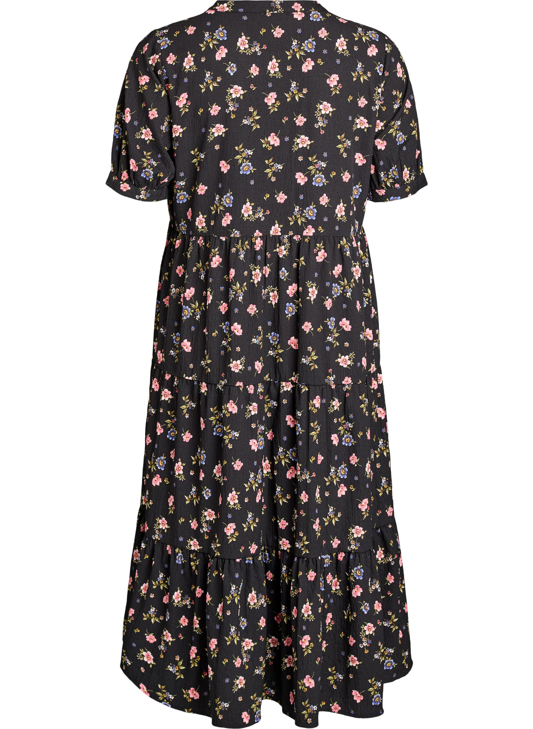 ZizziRobe longueur cheville &agrave; manches courtes avec volants &eacute;tag&eacute;s, Noir, Packshot image number 1