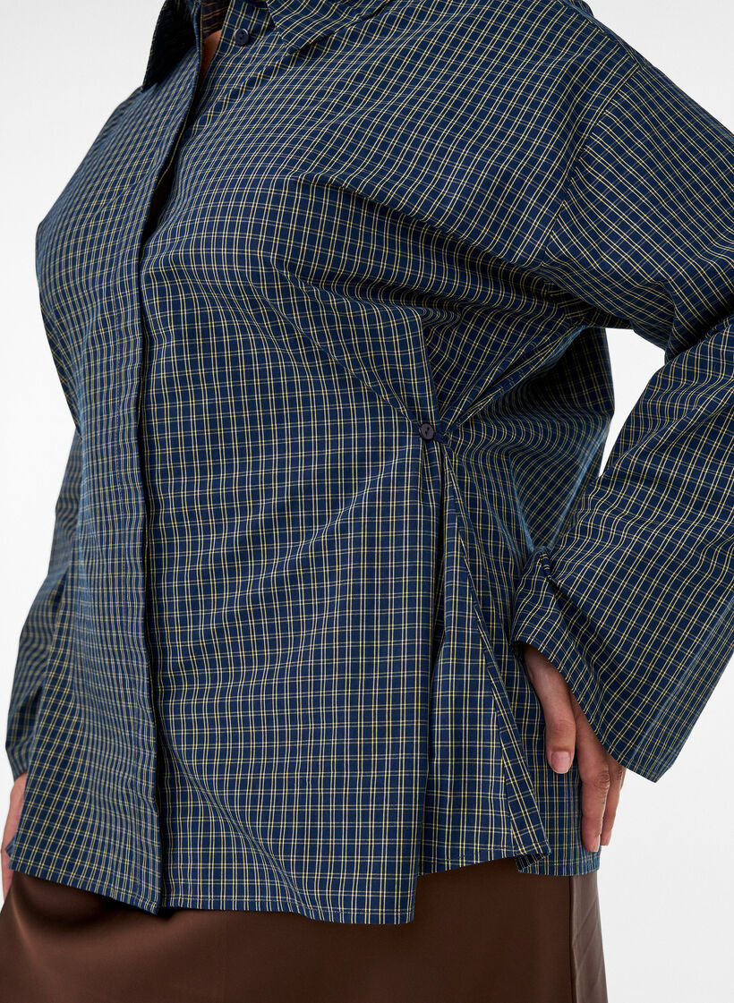 Chemise en coton &agrave; carreaux avec boutonnage dissimul&eacute;, Bleu, Model image number 3