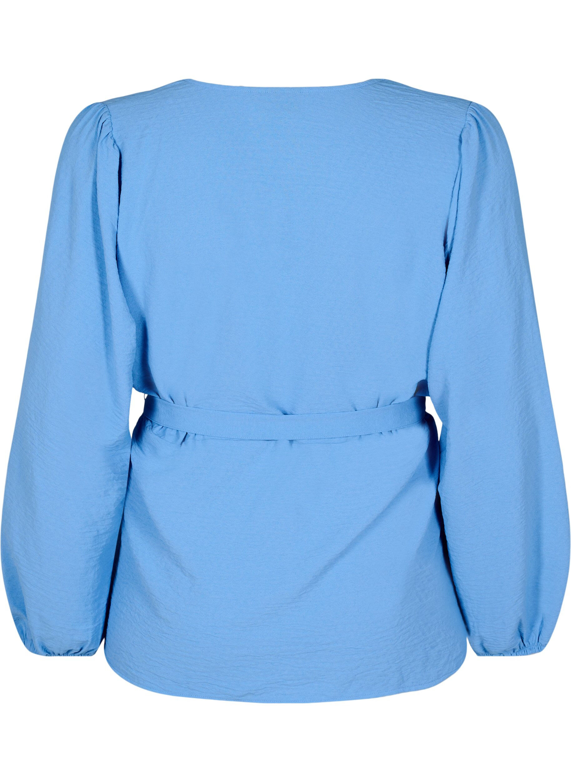 ZizziOmslagblouse met lange mouwen en striksluiting, Blauw, Packshot image number 1